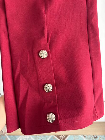Bordo Blazer Ceket Düğme Detaylı