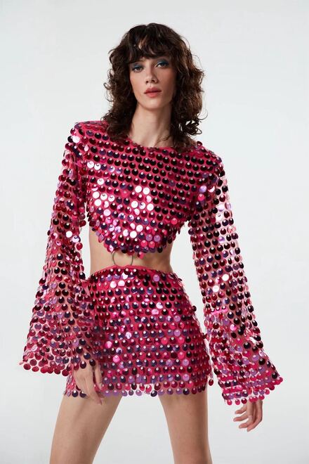 New arrivals pembe payet elbise