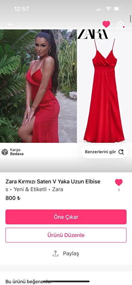 Zara kırmızı saten elbise