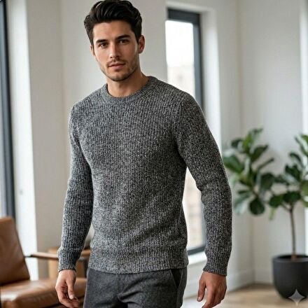 H&M M Beden Gri Desenli Erkek Kazak