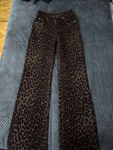 Leopar Desen Kadife Pantolon