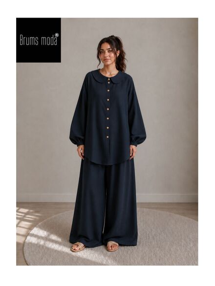 Indigo lacivert bebe yaka ikili takım