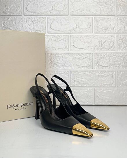 Saint Laurent Siyah Metal Uçlu Stiletto