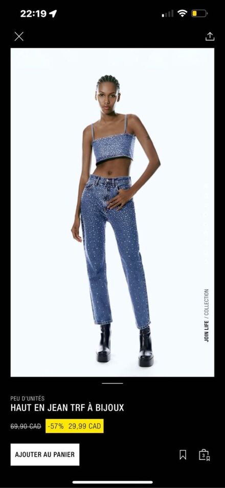 ZARA Taşlı Jean Pantolon ve Crop tkm