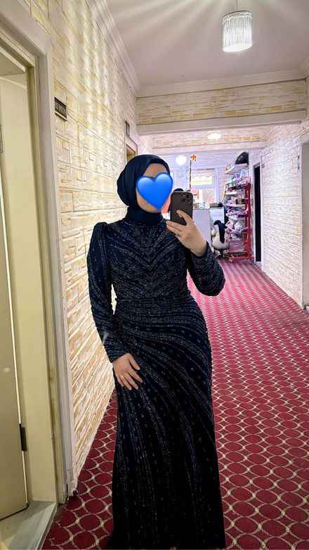 Lacivert Taşlı Abiye Elbise