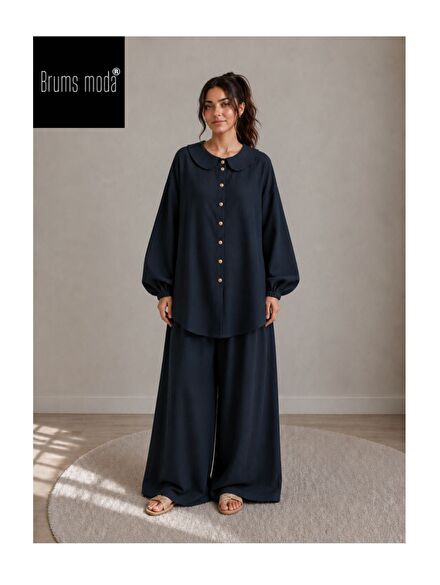 Indigo lacivert bebe yaka ikili takım