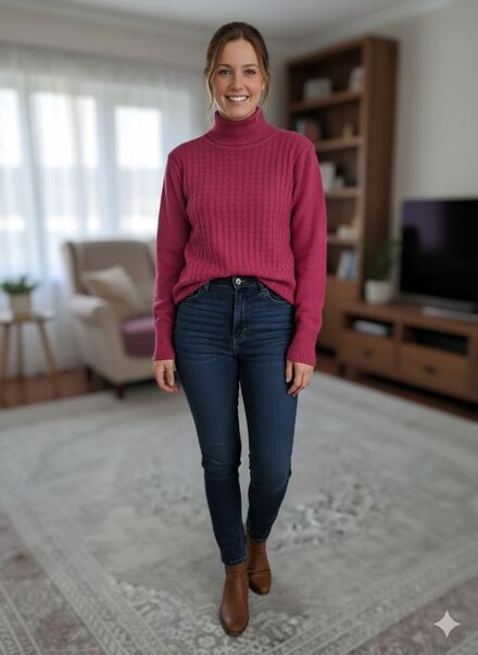 Fuşya / Koyu Pembe Yarım Balıkçı Yaka