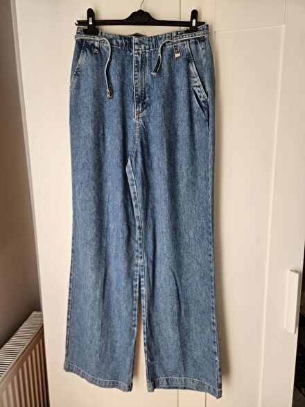 network wide leg tensel denim pantolon
