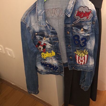 Moschino Kadın Jean Ceket Mavi Baskılı