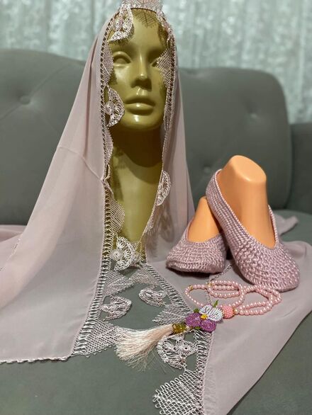 Pudra İğne Oyası Şal ve Babet Seti