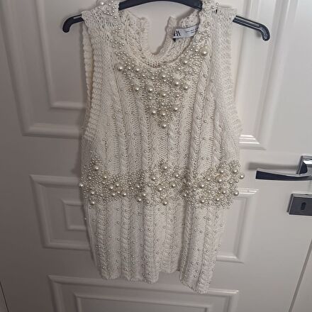 Zara Krem Taşlı Bluz