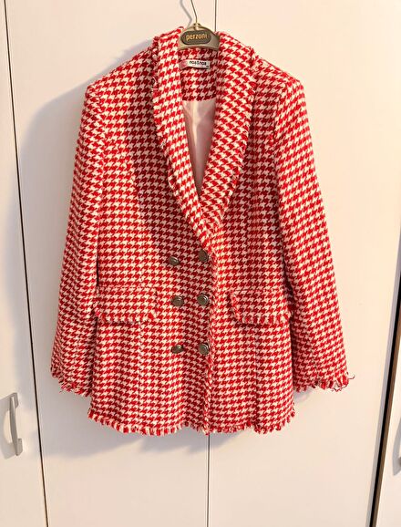 Kırmızı Kaz Ayağı Blazer Ceket
