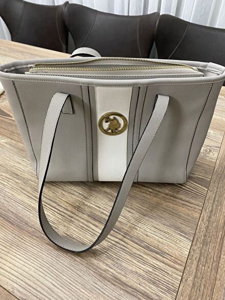 US Polo Assn Gri Beyaz Çizgili Kol Çanta