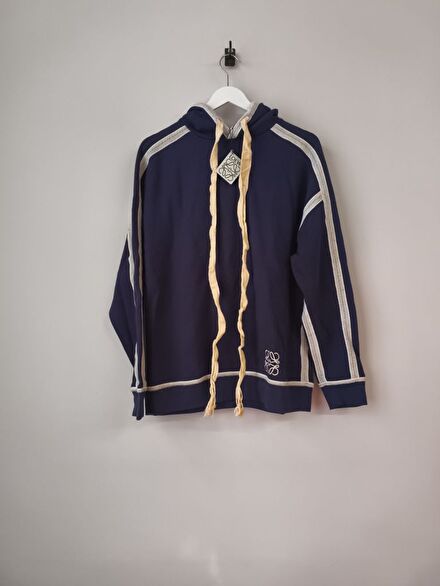 Lacivert Nakışlı Kapüşonlu Sweatshirt