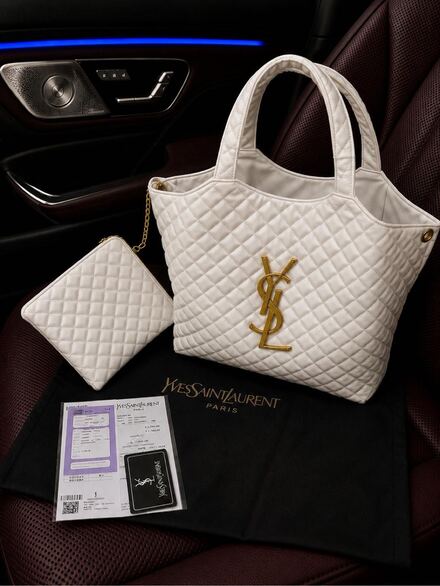 YSL Beyaz Çanta ve Cüzdan Seti