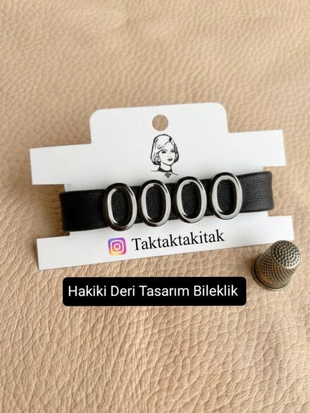 Bileklik Siyah Hakiki Deri Tasarım Gri