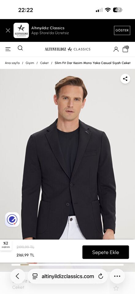 Altınyıldız Classics Siyah Slim Fit Ceke