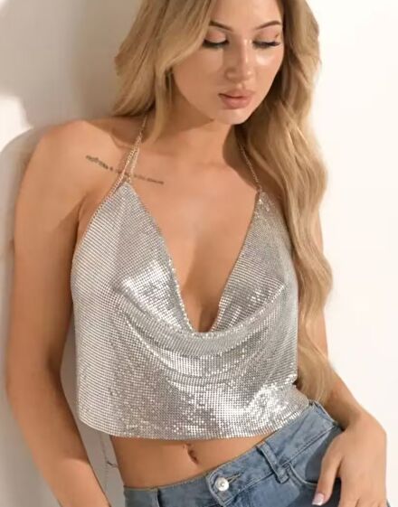 #Bershka #Gümüş #crop #bluz