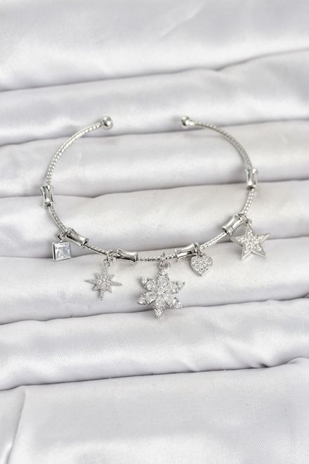 Çiçek yıldız kalp charm bileklik
