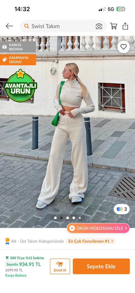 Krem İkili Takım Swist