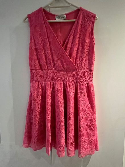 Fuşya Dantel Mini Elbise