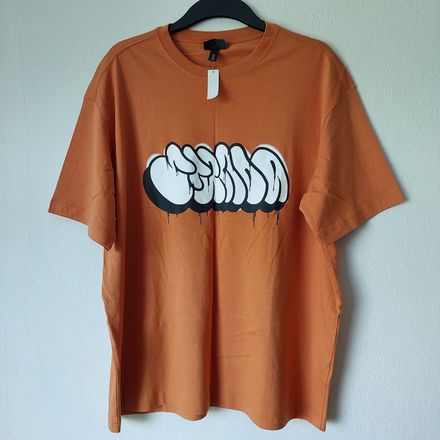 H&M Relaxed Fit Baskılı Turuncu Tişört