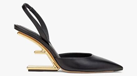 Siyah Deri Stiletto Ayakkabı Fendi