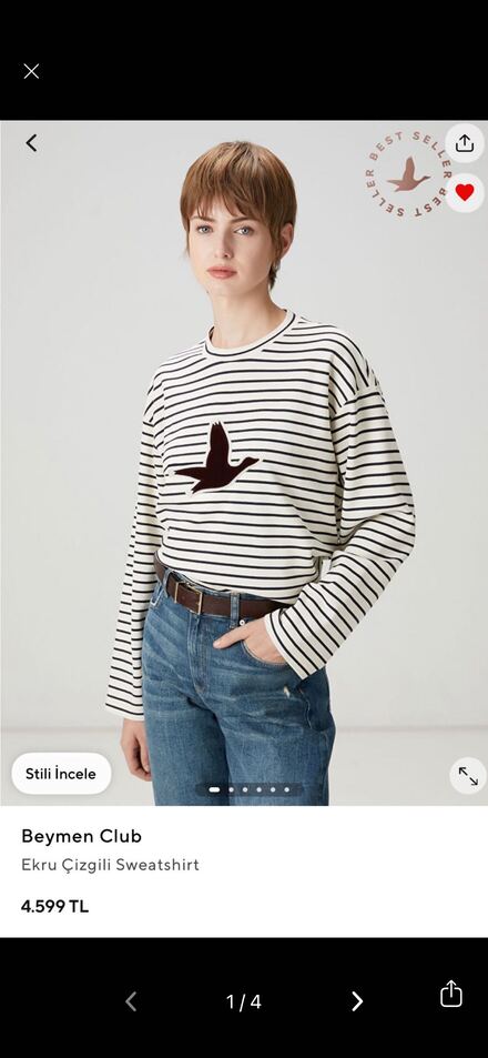 Beymen Club Ekru Çizgili Sweatshirt
