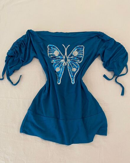 Coquette Vintage Mavi Kelebek Bluz