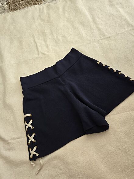 zara knit bağcıklı bağlamalı şort