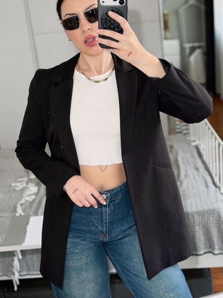 Siyah Uzun Blazer Ceket