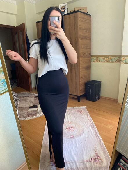 Siyah Yüksek Bel Maksi Etek