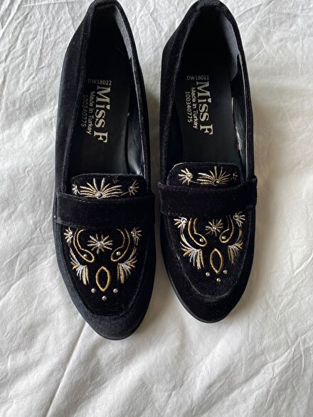 Zara nakışlı Kadife Kadın Loafer Ayakkab