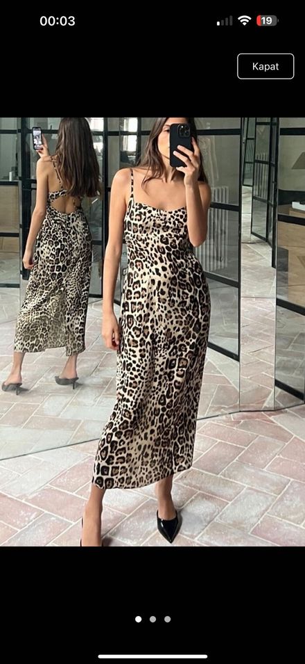 Zara leopar Desenli askılıElbise