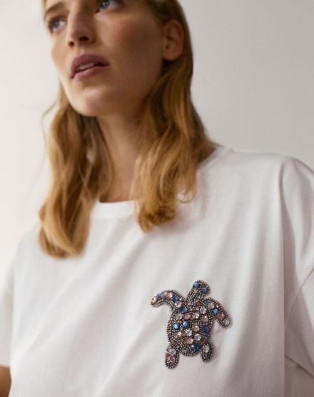 Massimo dutti işlemeli boncuklu tshirt