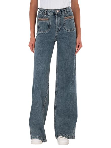 Mos Mosh Wide Leg İşlemeli Cep Jean