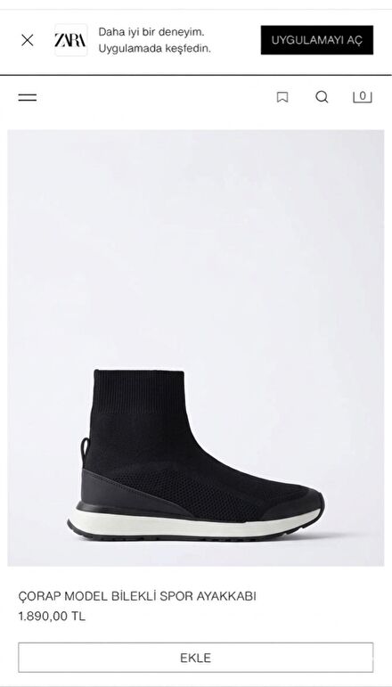 Zara Çorap Model Bilekli Spor Ayakkabı