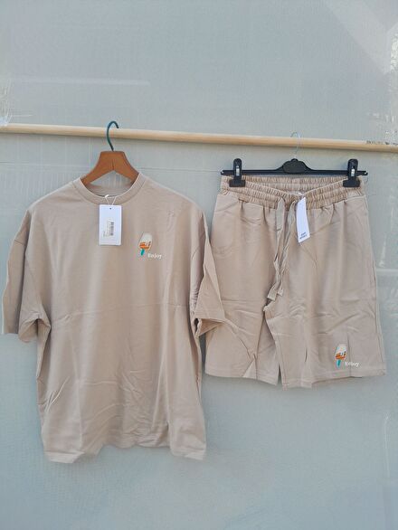 Bej İkili Takım Tişört ve Şort S.M.L.XL