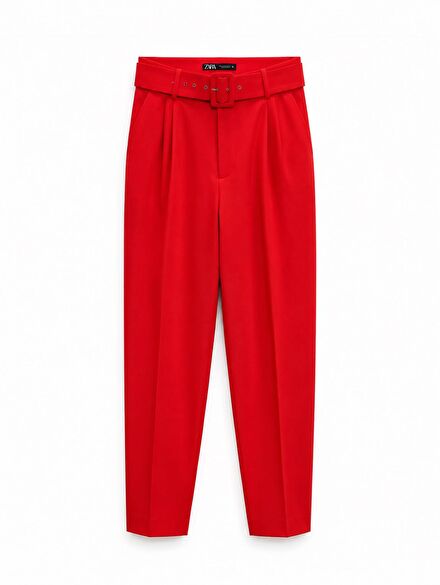 Zara Kemerli Kırmızı Pantolon