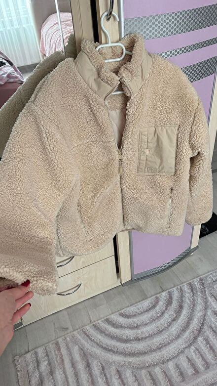 Pull&Bear M Beden Krem Teddy Crop Ceket