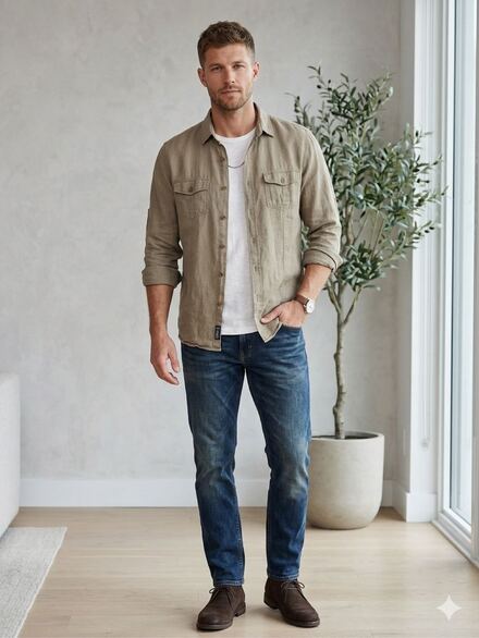 Erkek Kot Gömlek Mavi Jeans