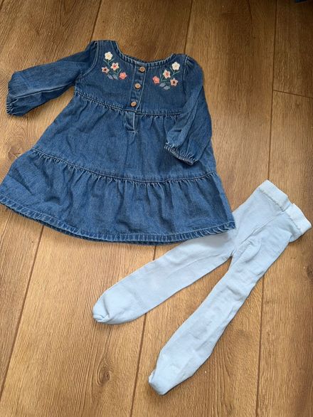 Denim Elbise ve Mavi Tayt Seti