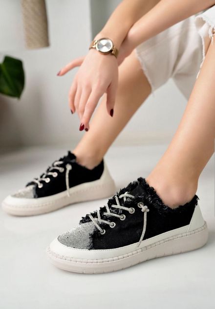 Siyah Taşlı Sneaker Ayakkabı