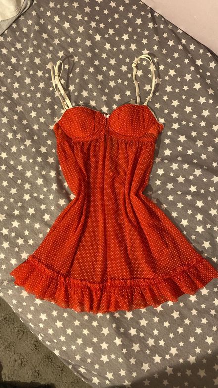 coquette puantiyeli kırmızı mini gecelik