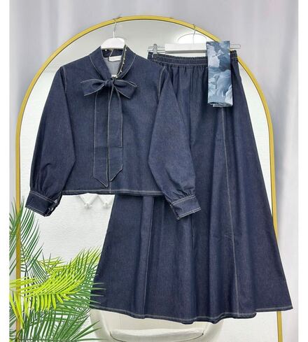 Kot Denim kadın ikili takım etek gömlek