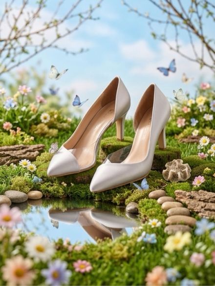 Gümüş Saten Aksesuarlı Stiletto Ayakkabı