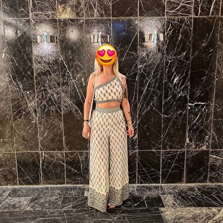 Desenli pantolon crop Takım