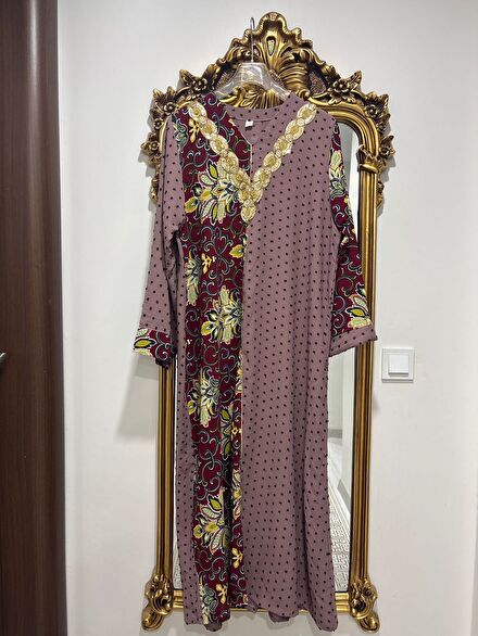 Tesettür elbise abaya Lila Desenli