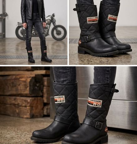 Harley-Davidson Siyah Kapitone Kadın Bot