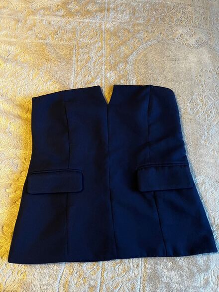 Lacivert Straplez Blazer Bluz